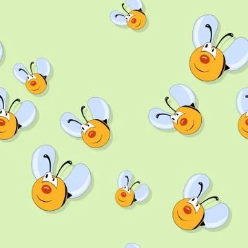 Happy bees seamless pattern on green background Stock Illustration