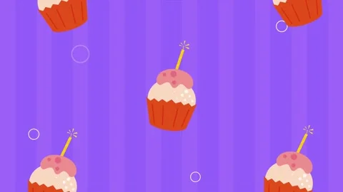 Happy birthday animation with cupcakes pattern Stock Footage 201907337