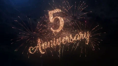 Happy birthday Anniversary 5 years celebration greeting text with fireworks Stock Footage 72682353