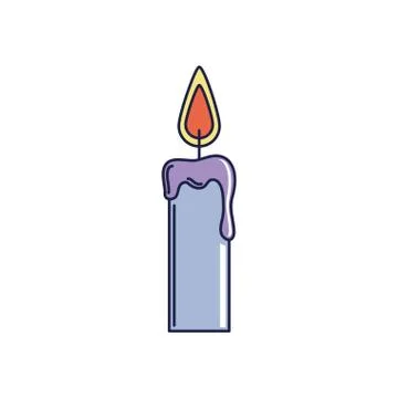 Happy birthday, burning candle decoration celebration party line and fill style Stock Illustration