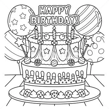 Happy Birthday Cake Coloring Page for Kids: Royalty Free #248422626