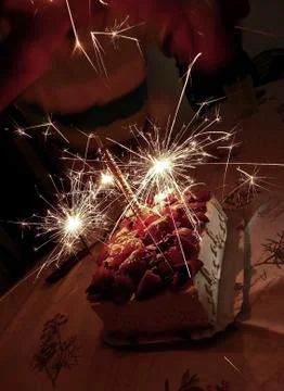 Happy Birthday Cake with light tracing Stock Photos