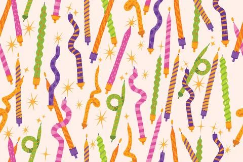 Happy birthday candle seamless pattern, vector hand drawn funny Stock Illustration