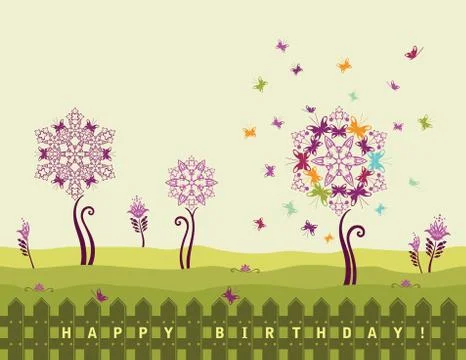 Happy birthday card with flowers イラスト素材