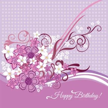 Happy birthday card with pink and white flowers Stock Illustration