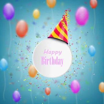 Happy Birthday Composition With Blurred Background. Vector Illustration. Stock Illustration