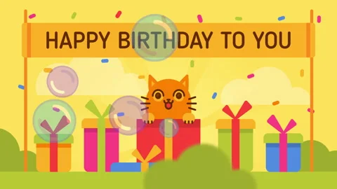Happy Birthday composition. Cat and gifts. Option two. Greeting video card Stock Footage 243604722