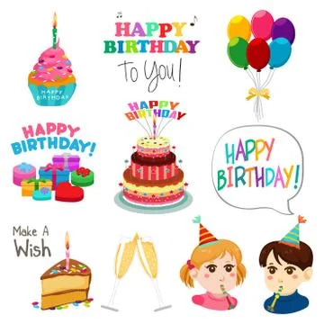 Happy Birthday Design Elements Stock Illustration