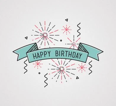Happy birthday, flat design thin line banner Stock Illustration