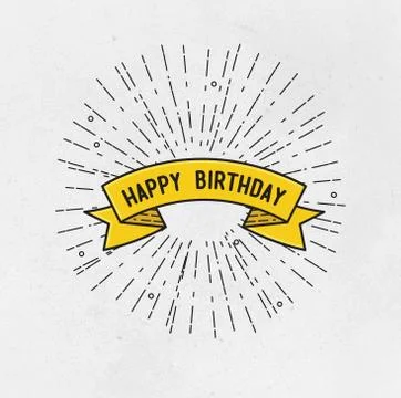 Happy birthday, flat design thin line banner Stock Illustration