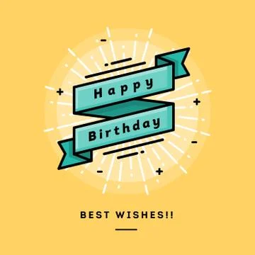 Happy birthday, flat design thin line banner Stock Illustration