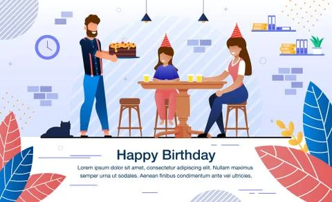 Happy birthday flat vector banner, poster template Stock Illustration