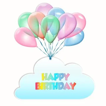 Happy Birthday. Flying balloons with cloud Stock Illustration