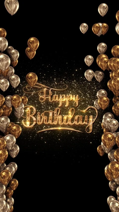 Happy Birthday Gold Script Framed by Metallic Party Balloons 스톡 동영상 342633211
