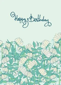 Happy Birthday greeting card design with floral decoration light and elegant Stock Illustration