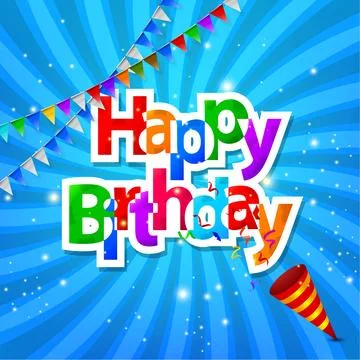 Happy Birthday Greeting Card with Exploding Confetti Popper, Vector Illustr.. 스톡 일러스트