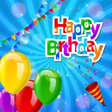 Happy Birthday Greeting Card with Exploding Confetti Popper, Vector Illustr.. イラスト素材