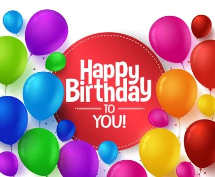 Happy Birthday Greeting Text Vector Balloons Flying Stock Illustration
