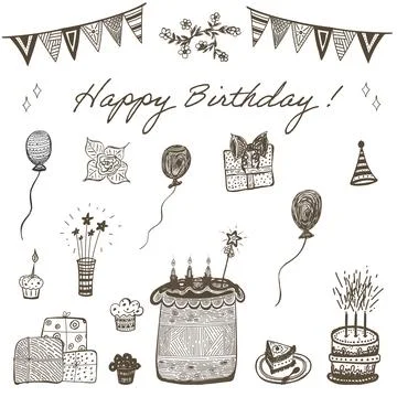 Happy birthday hand drawn scribbles vector 스톡 일러스트