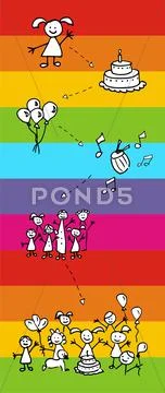 Happy birthday happiness: friendly characters Stock Illustration