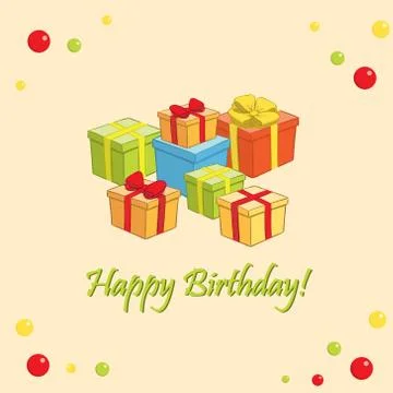 Happy birthday - light vector card with gifts Stock Illustration