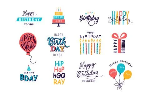 Happy Birthday logo set vector illustration. Design element for greeting ca.. Stock Illustration