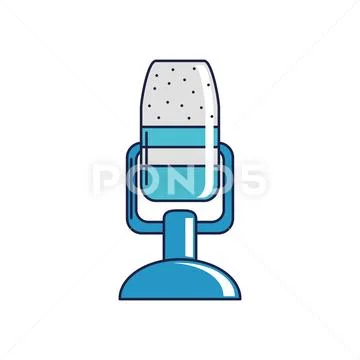 Happy birthday, microphone voice announce celebration party line and fill style Stock Illustration