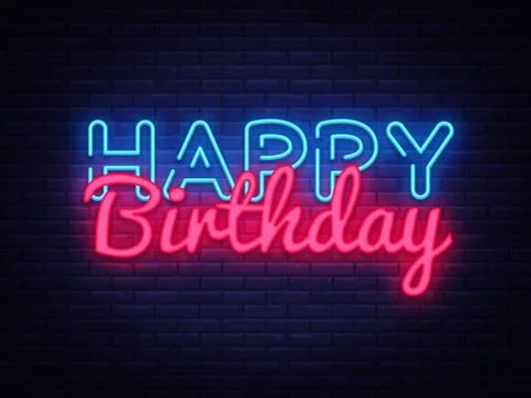 Happy Birthday Neon Text Vector. Happy Birthday neon sign, design template Illustrazione stock