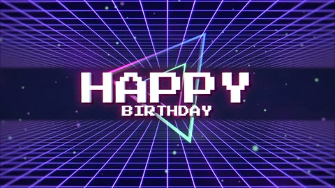 Happy Birthday with neon triangle and grid in galaxy Video stock 202106936