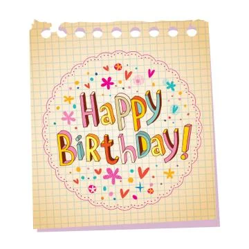 Happy Birthday notepad paper message Stock Illustration