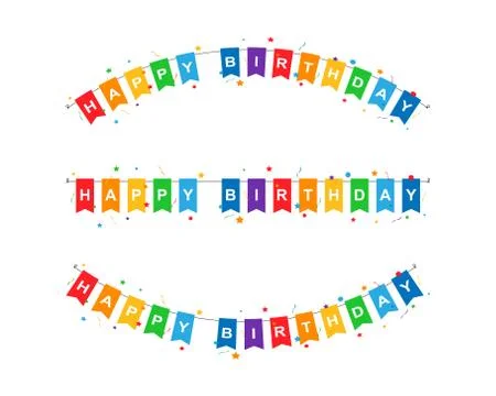 Happy Birthday Party Flags Vector Illustration. Happy birthday text with flag Stock Illustration