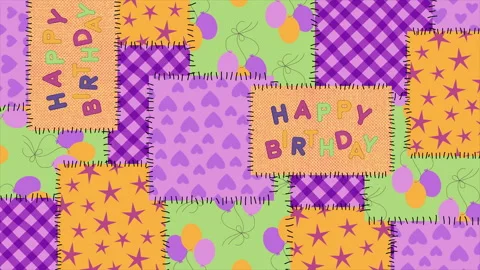 Happy Birthday patchwork background on a seamless loop Vídeos de archivo 343564357
