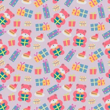 Happy Birthday pattern with bear in vector Stock Illustration