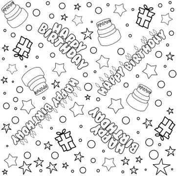 Happy Birthday Pattern Lineart Stock Illustration