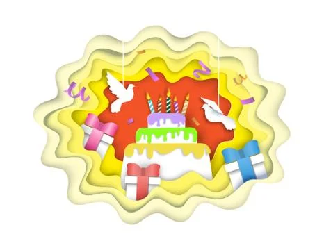 Happy birthday poster template, vector paper cut illustration Stock Illustration