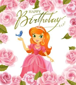 Happy Birthday, Princess, greeting card. Stock Illustration