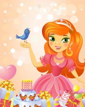 Happy Birthday, Princess, greeting card. Stock Illustration