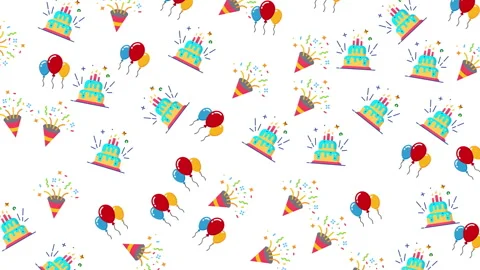 Happy Birthday Seamless Pattern Background with Cake and Balloons Vídeos de archivo 334994374