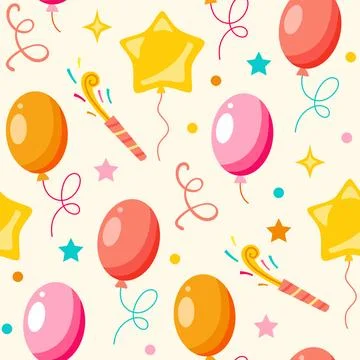 Happy birthday seamless pattern with red balloons. Stock Illustration