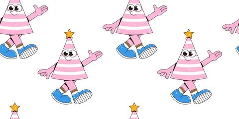 Happy birthday seamless pattern in retro groovy style. Vintage characters Stock Illustration