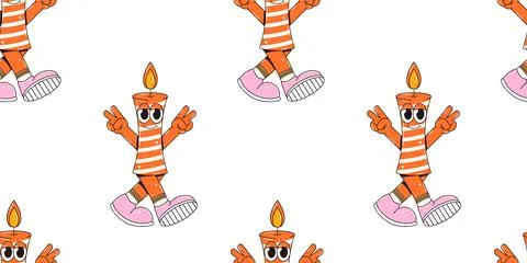 Happy birthday seamless pattern in retro groovy style. Vintage characters Stock-Illustration