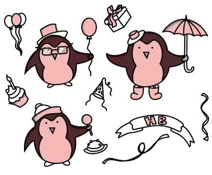 Happy birthday set of cartoon elements Stock Illustration