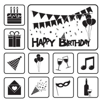 Happy birthday set Stock Illustration