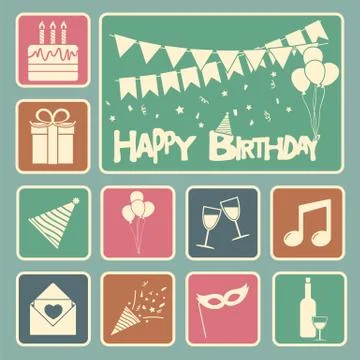 Happy birthday set Stock Illustration