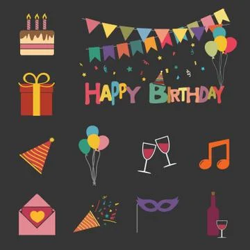 Happy birthday set Stock Illustration