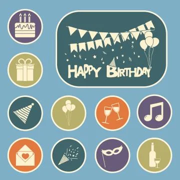Happy birthday set Stock Illustration