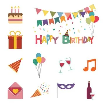 Happy birthday set Stock Illustration