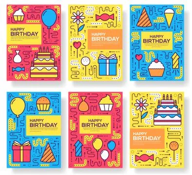 Happy birthday set infographics template concept. Icons for your product or Stock Illustration
