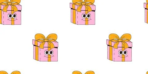 Happy birthday simless pattern in retro groovy style. Vintage characters. V.. Stock Illustration