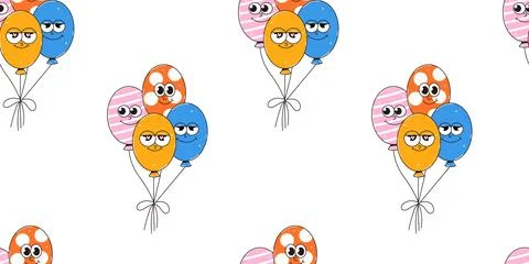 Happy birthday simless pattern in retro groovy style. Vintage characters. V.. Stock Illustration